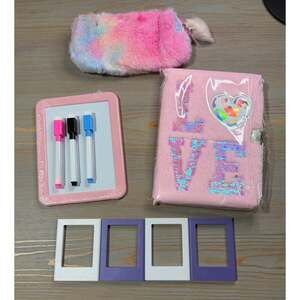 New 7-Piece Plush Pink Stationery Set